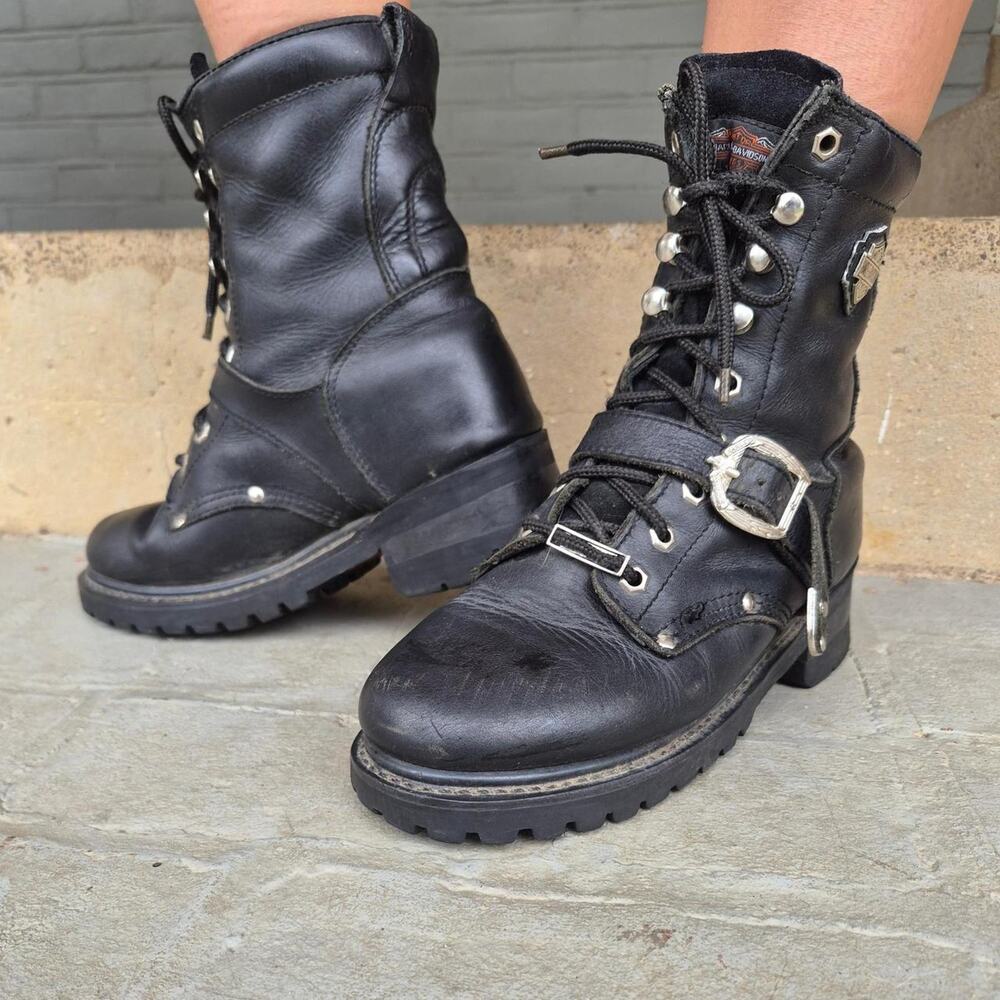 Vintage harley davidson faded glory black leather motorcycle boots